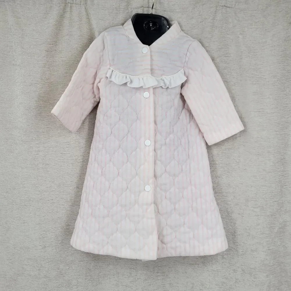 Kandlesticks Vintage Quilted Pink Robe House Coat Pink Stripes with Ruffle